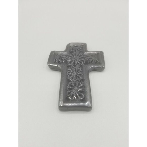 Dona Rosa Oaxaca Barro Negro Pottery Cross Small Wall Hanging Etched Carved Rare - Picture 2 of 7